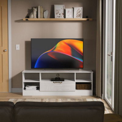  - Rovigo Ready Assembled White Tv Unit With 2 Shelves(H)49.8Cm X (W)146Cm X (D)40Cm
