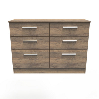 B&Q Trent 6 Drawer Wide Chest In Vintage Oak (Ready Assembled)