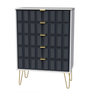 B&Q Cube Ready Assembled Matt & 5 Drawer Wide Chest (H)1075Mm (W)765Mm (D)415Mm Indigo/White