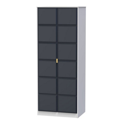 B&Q Cube Ready Assembled Modern Matt & Tall Double Wardrobe (H)1970Mm (W)740Mm (D)530Mm Indigo/White