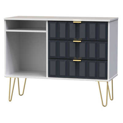 Cube Ready Assembled Matt Indigo & White Media Unit With 2 Shelves & 3 Drawers(H)97Cm X (W)74Cm X (D)39.5Cm from B&Q