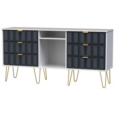 Cube Ready Assembled Matt Indigo & White Media Unit With 2 Shelves & 6 Drawers(H)152Cm X (W)74Cm X (D)39.5Cm from B&Q