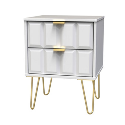 B&Q Cube Ready Assembled Matt 2 Drawer Wide Bedside Chest (H)505Mm (W)395Mm (D)415Mm White