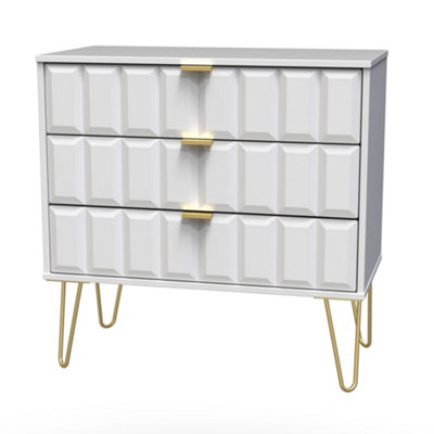 B&Q Cube Ready Assembled Matt 3 Drawer Wide Chest (H)695Mm (W)765Mm (D)415Mm White