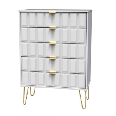 B&Q Cube Ready Assembled Matt 5 Drawer Wide Chest (H)1075Mm (W)765Mm (D)415Mm White