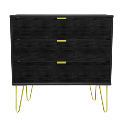 B&Q Fuji 3 Drawer Chest In Matt (Ready Assembled) Black