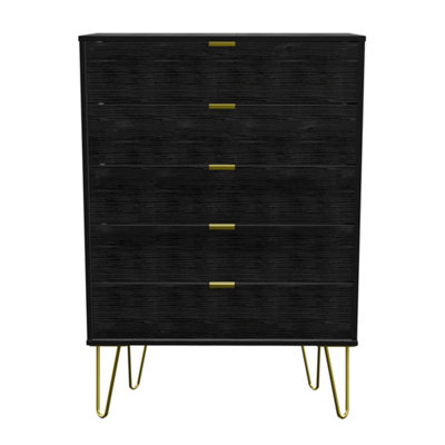 B&Q Fuji 5 Drawer Chest In Matt (Ready Assembled) Black