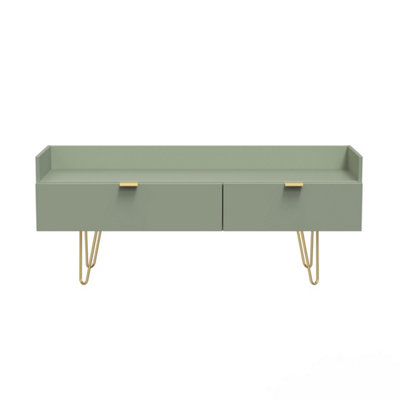 B&Q Fuji 2 Drawer Tv Unit In Reed (Ready Assembled) Green