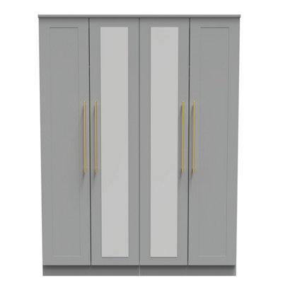 B&Q Helmsley Tall 4 Door 2 Centre Mirrors In Dusk (Ready Assembled) Grey