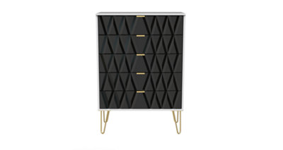 B&Q Dallas 5 Drawer Chest In Deep & (Ready Assembled) Black/White