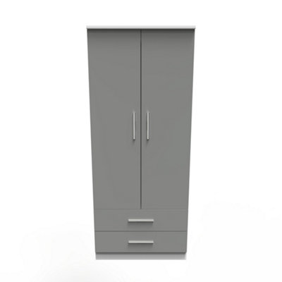 Trent 2 Drawer Double Wardrobe In Dusk Grey & White Matt (Ready Assembled) from B&Q