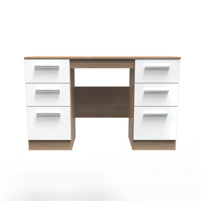 Trent Double Pedestal Desk In White & Bardolino Oak (Ready Assembled) from B&Q