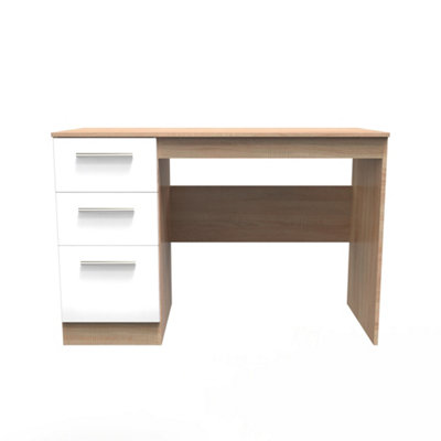 Trent 3 Drawer Desk In White & Bardolino Oak (Ready Assembled) from B&Q