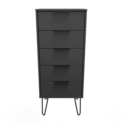 Osaka 5 Drawer Tall Bedside Cabinet In Graphite (Ready Assembled) from B&Q
