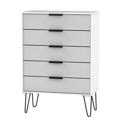  - Osaka 5 Drawer Chest Of Drawers In Grey & White (Ready Assembled)