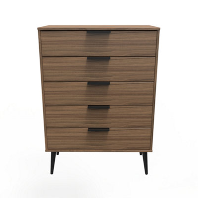 Fuji 5 Drawer Chest In Carini Walnut (Ready Assembled) from B&Q