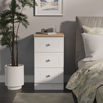 Pavia Ready Assembled Porcelain Ash Bardolino Oak Effect 3 Drawer Bedside Chest (H)692mm (W)374mm (D)402mm from B&Q