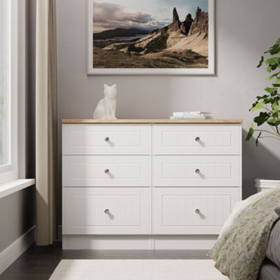 Pavia Ready Assembled Porcelain Ash Bardolino Oak Effect 6 Drawer Chest (H)792mm (W)1098mm (D)400mm from B&Q