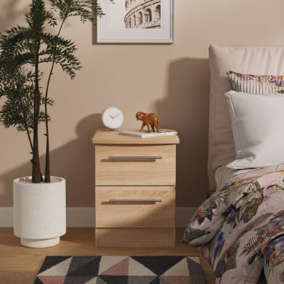 Bergamo Ready Assembled Bardolino Oak Effect 2 Drawer Bedside Chest (H)502mm (W)395mm (D)411mm from B&Q
