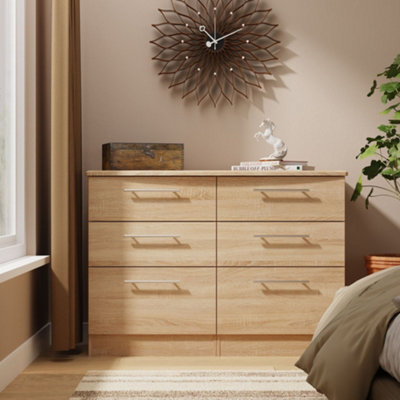 Bergamo Ready Assembled Bardolino Oak Effect 6 Drawer Chest (H)792mm (W)1118mm (D)414mm from B&Q