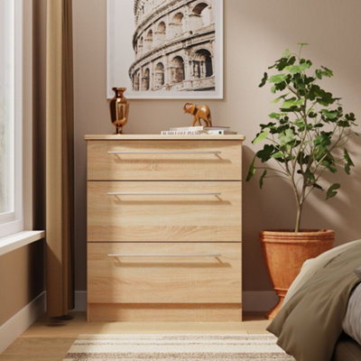 Bergamo Ready Assembled Bardolino Oak Effect 3 Drawer Chest (H)1074mm (W)765mm (D)415mm from B&Q