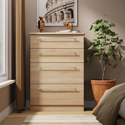 Bergamo Ready Assembled Bardolino Oak Effect 4 Drawer Chest (H)1074mm (W)765mm (D)415mm from B&Q