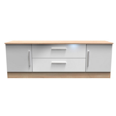  - Trent Wide 2 Door 2 Drawer Tv Unit In Grey & Bardolino Oak (Ready Assembled)