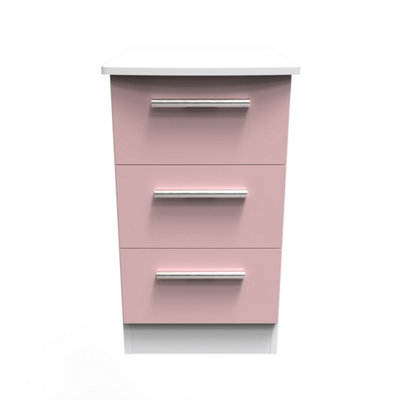  - Harrow 3 Drawer Bedside Cabinet In Kobe Pink & White (Ready Assembled)