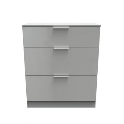 B&Q Poole 3 Drawer Deep Chest In Uniform Gloss & Dusk (Ready Assembled) Grey