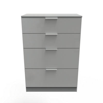 B&Q Poole 4 Drawer Deep Chest In Uniform Gloss & Dusk (Ready Assembled) Grey