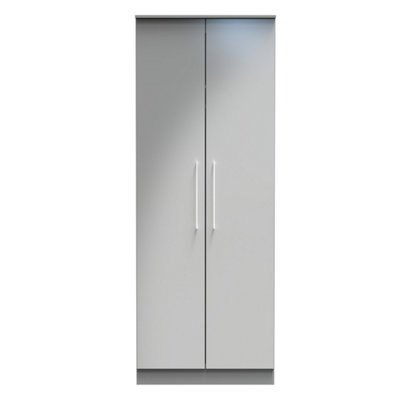 B&Q Chester 2 Door Wardrobe In Uniform Gloss & Dusk (Ready Assembled) Grey