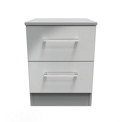 B&Q Chester 2 Drawer Bedside Cabinet In Uniform Gloss & Dusk (Ready Assembled) Grey