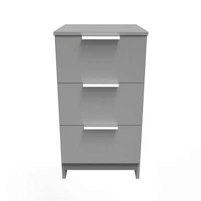 B&Q Poole 3 Drawer Bedside Cabinet In Uniform Gloss & Dusk (Ready Assembled) Grey