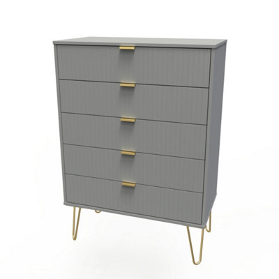 Linear Ready Assembled Matt Dark Grey No Effect 5 Drawer Wide Chest (H)1075mm (W)765mm (D)415mm from B&Q