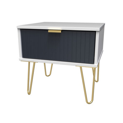 B&Q Linear Ready Assembled Matt & 1 Drawer Small Side Table (H)410Mm (W)450Mm (D)395Mm Indigo/White