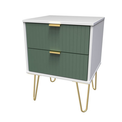 Linear Ready Assembled Matt Green & White No Effect 2 Drawer Wide Bedside Chest (H)505mm (W)395mm (D)415mm from B&Q