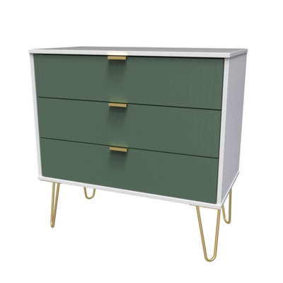 Linear Ready Assembled Matt Green & White 3 Drawer Wide Chest (H)695mm (W)765mm (D)415mm from B&Q