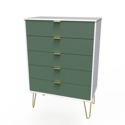 Linear Ready Assembled Matt Green & White No Effect 5 Drawer Wide Chest (H)1075mm (W)765mm (D)415mm from B&Q