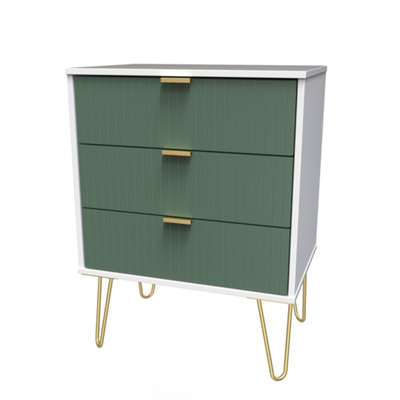 Linear Ready Assembled Matt Green & White No Effect 3 Drawer Wide Chest (H)740mm (W)575mm (D)395mm from B&Q