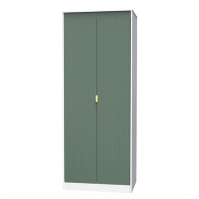 Linear Ready Assembled Modern Matt Green & White Tall Double Wardrobe (H)1970mm (W)740mm (D)530mm from B&Q