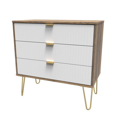 Linear Ready Assembled Matt White Dark Oak Effect 3 Drawer Wide Chest (H)695mm (W)765mm (D)415mm from B&Q