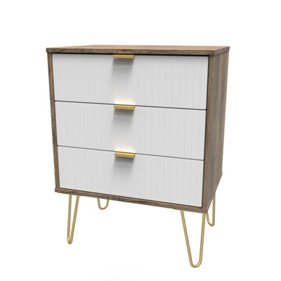 Linear Ready Assembled Matt White Dark Oak Effect 3 Drawer Wide Chest (H)740mm (W)575mm (D)395mm from B&Q