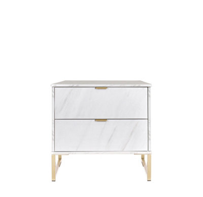 Nanjing 2 Drawer Midi Bedside Cabinet In Marble (Ready Assembled)