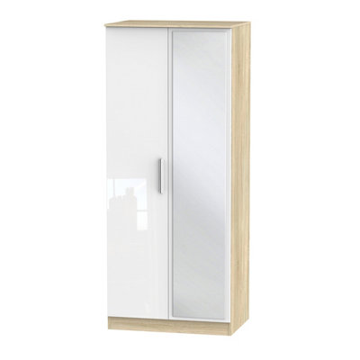 Trent 2 Door Mirrored Robe In White & Bardolino Oak (Ready Assembled) from B&Q