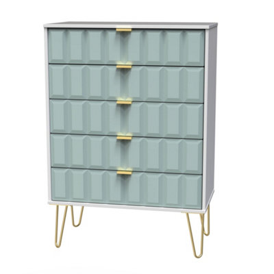  - Bologna Ready Assembled Matt Duck Egg & White No Effect 5 Drawer Wide Chest (H)1075mm (W)765mm (D)415mm