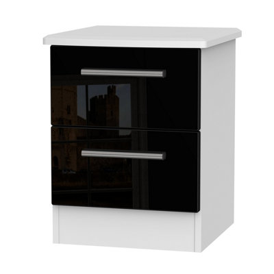 B&Q Harrow 2 Drawer Bedside Cabinet In Gloss & (Ready Assembled) Black/White