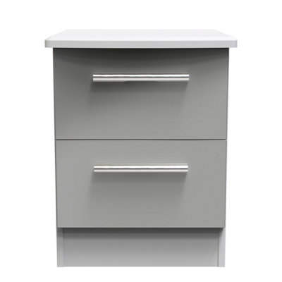 Harrow 2 Drawer Bedside Cabinet In Grey Gloss (Ready Assembled) from B&Q