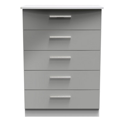 Harrow 5 Drawer Chest In Grey Gloss (Ready Assembled) from B&Q