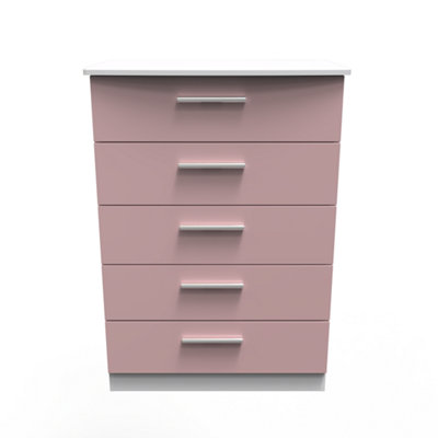 Harrow 5 Drawer Chest In Kobe Pink & White (Ready Assembled) from B&Q