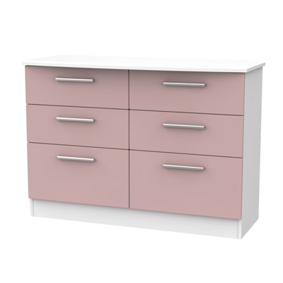 Harrow 6 Drawer Wide Chest In Kobe Pink & White (Ready Assembled) from B&Q